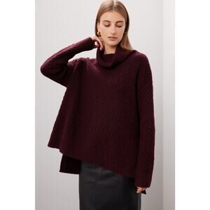 Adam Lippes Burgundy Wine Waffle Knit Oversized Turtleneck Sweater Size XS